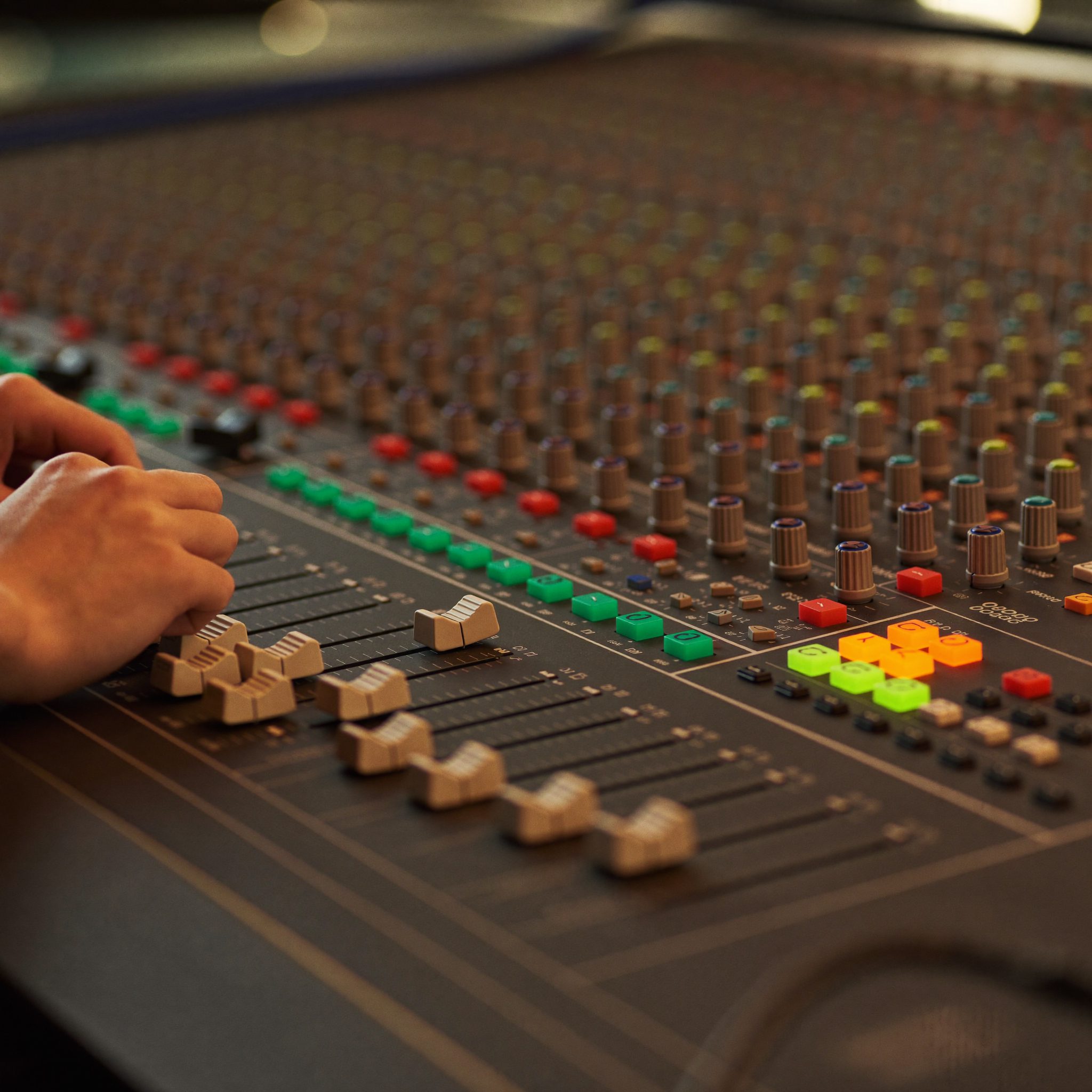 Close-up of Riverlume broadcast desk equipment